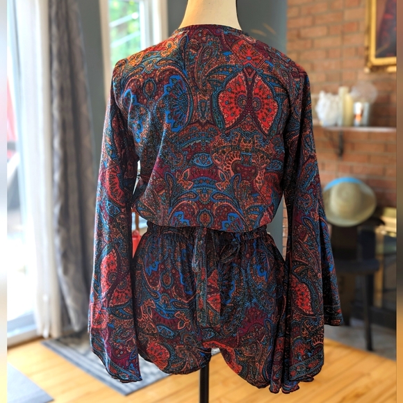 NWOT Handmade Indian Blue Paisley Long Sleeve Romper - Picture 4 of 10
